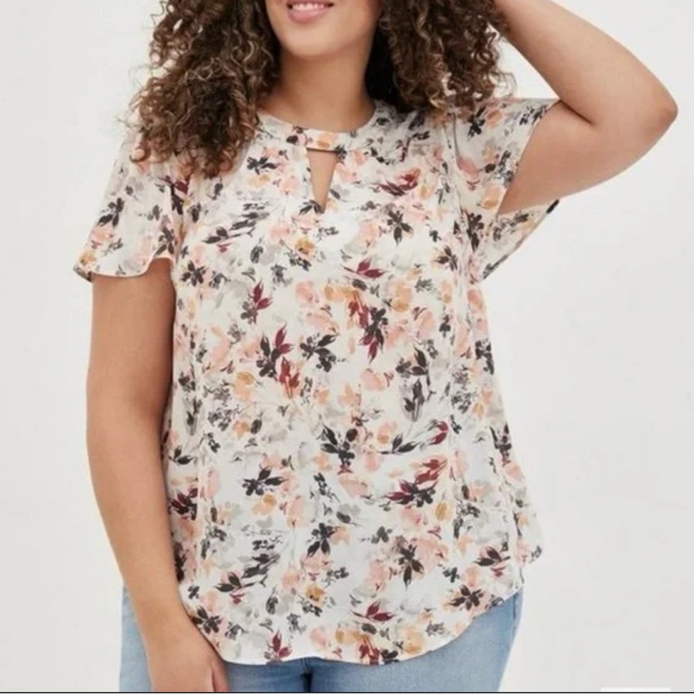 Torrid Short Flutter Sleeve Floral Blouse